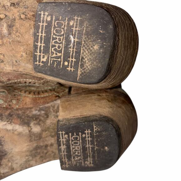 Corral Brown Leather Turquoise Glitter Inlay & Stitching Boots Snip Toe A3352 7M - Picture 12 of 16